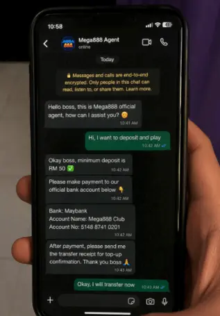 Illustration of a suspicious messaging account requesting a deposit